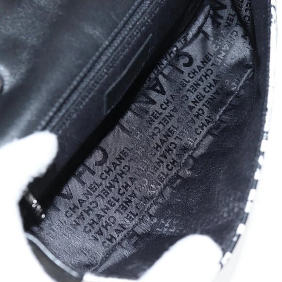 CHANEL Chain COCO Mark Choco Bar Shoulder Bag Satin Black White CC Auth 128055V - Picture 9 of 14